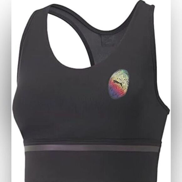 NWT PUMA Women’s Black Sports Bra Rainbow Logo Workout Athletic- Size Small - Picture 1 of 6